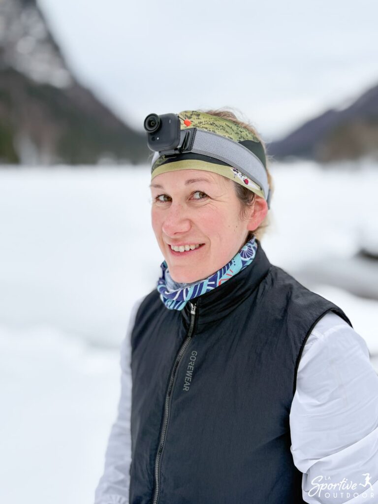 Insta360 Go Ultra attached to the running headband