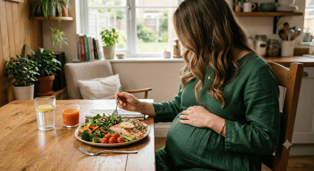 Femme enceinte prenant un repas