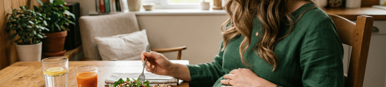 Femme enceinte prenant un repas